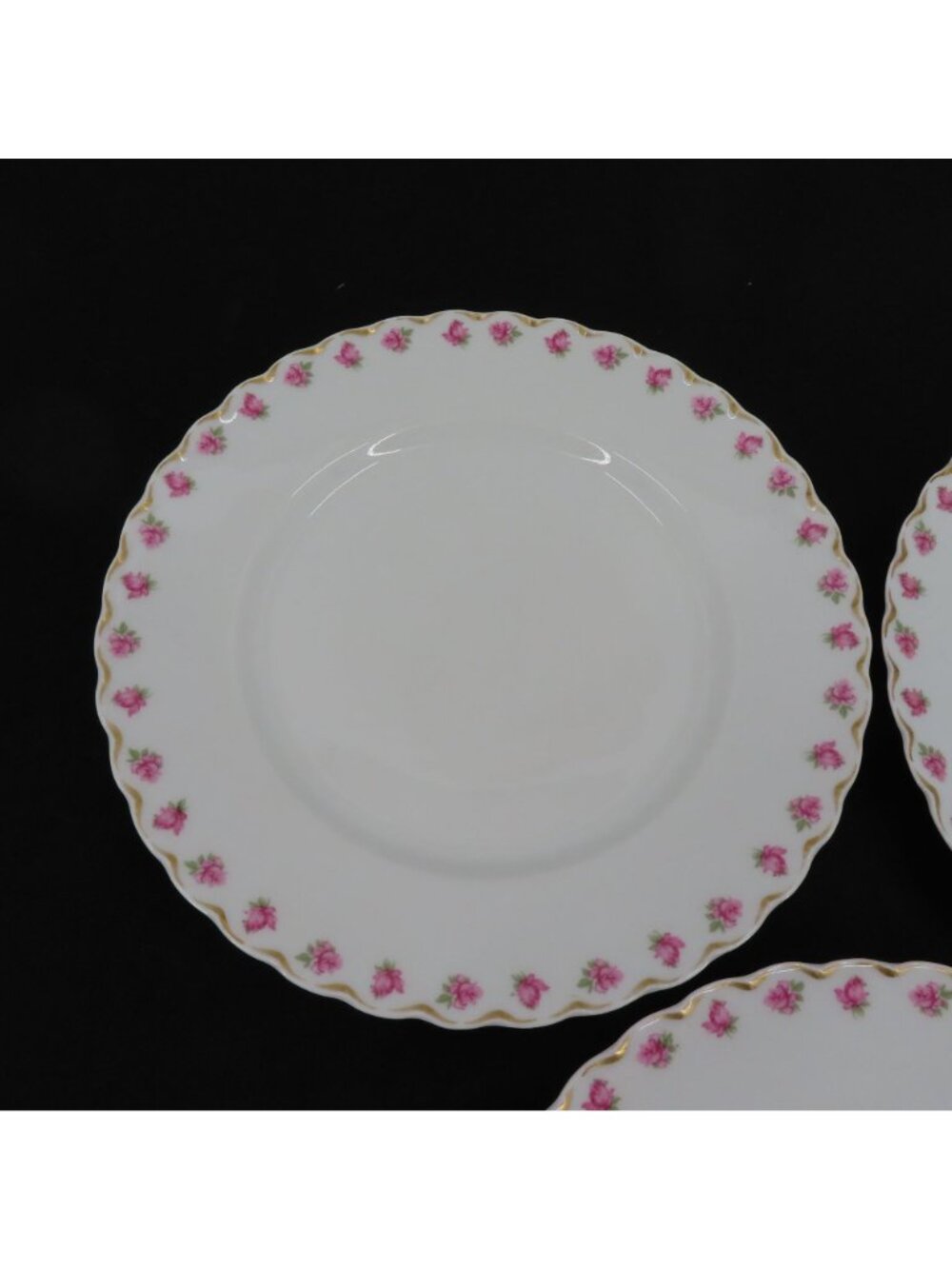 VTG Haviland Set of 3 Plates 9.5in Pink Rose Flower Gold Scallop Limoges France - Picture 3 of 9